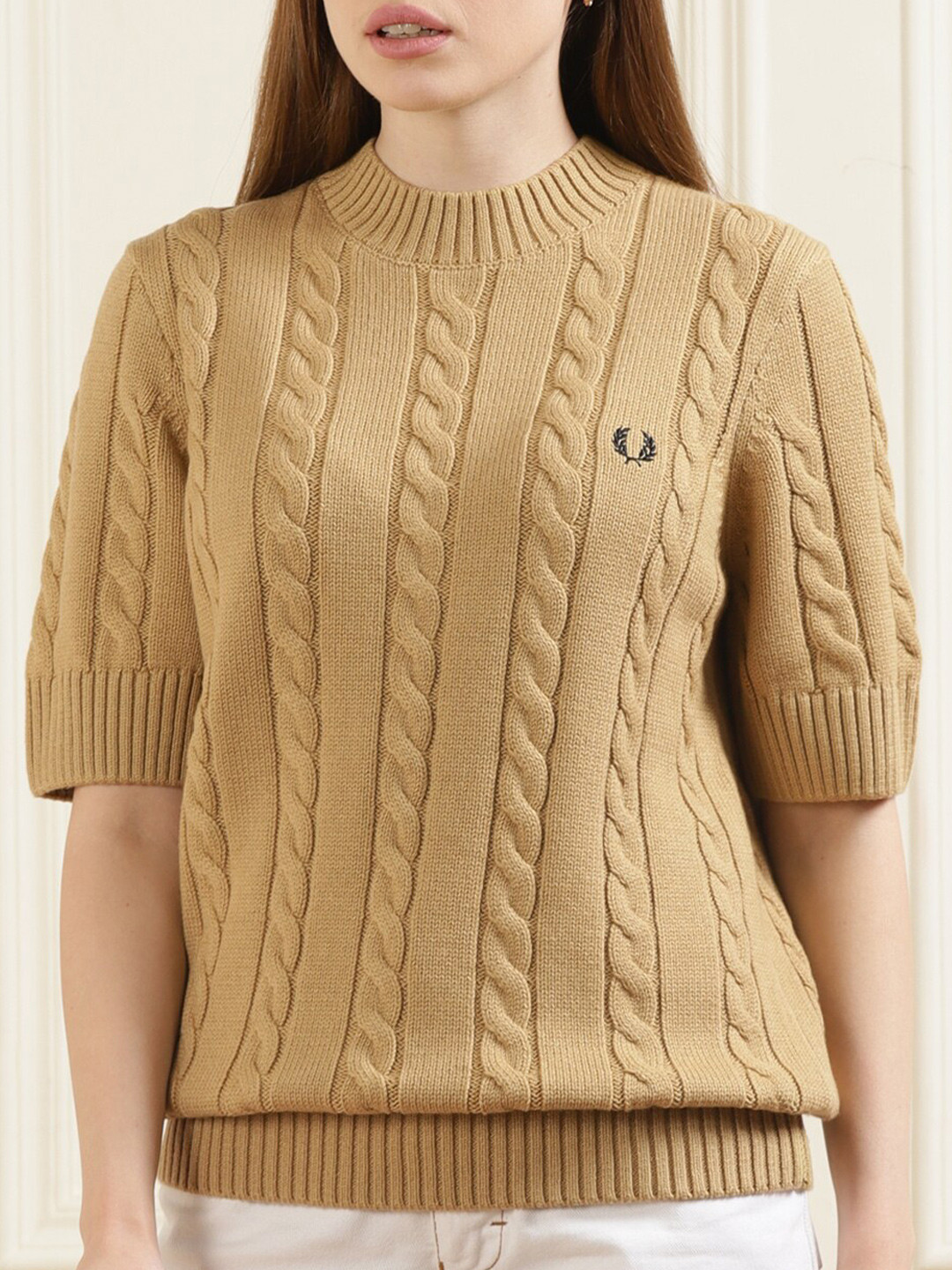 

Fred Perry Women Beige Cable Knit Pullover