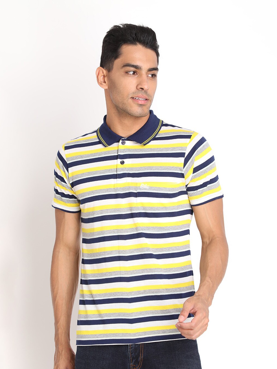 

PROTEX Men Navy Blue & patriot blue Striped Polo Collar T-shirt