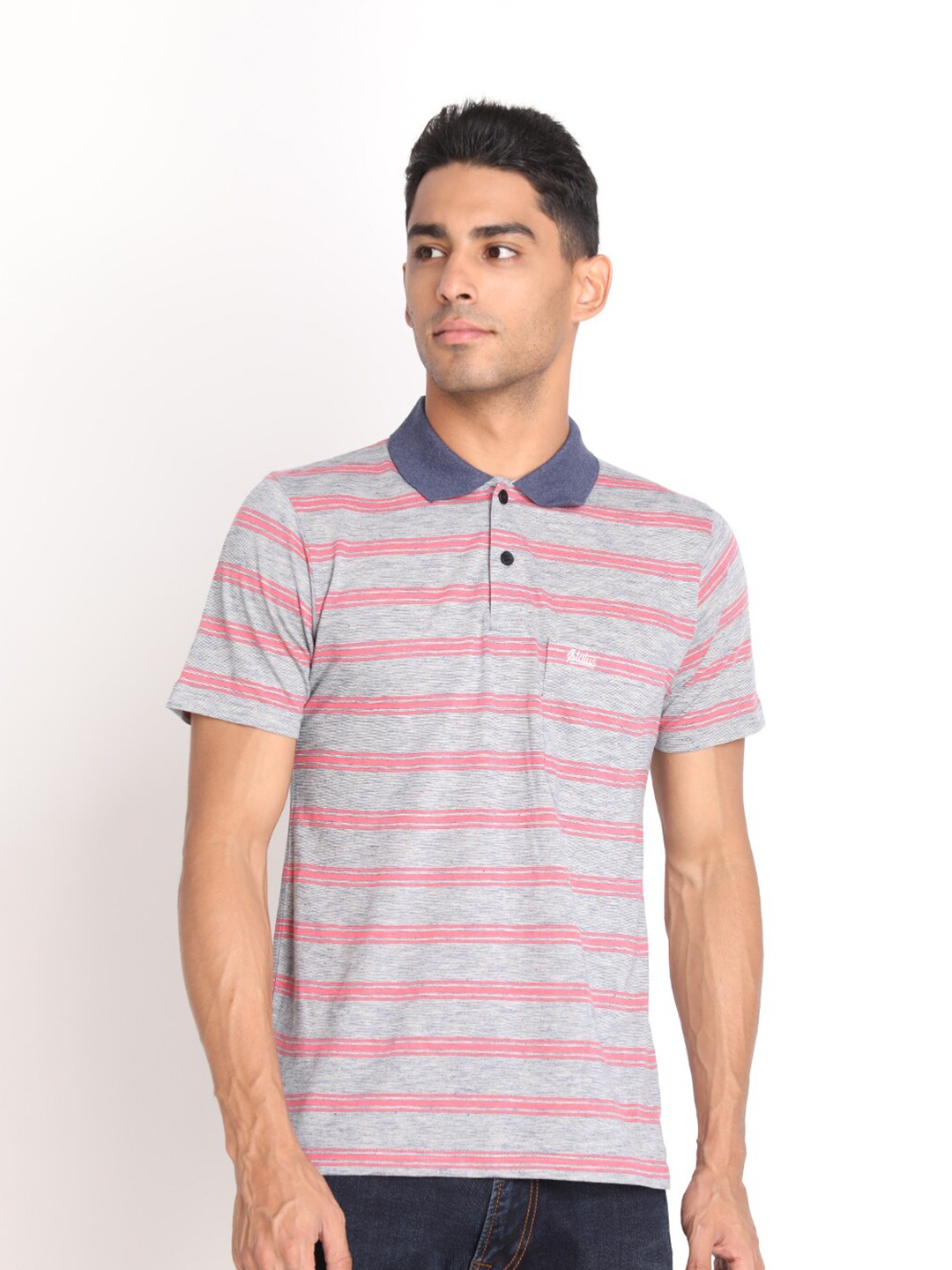 

PROTEX Men Grey & gray lilac Striped Polo Collar T-shirt