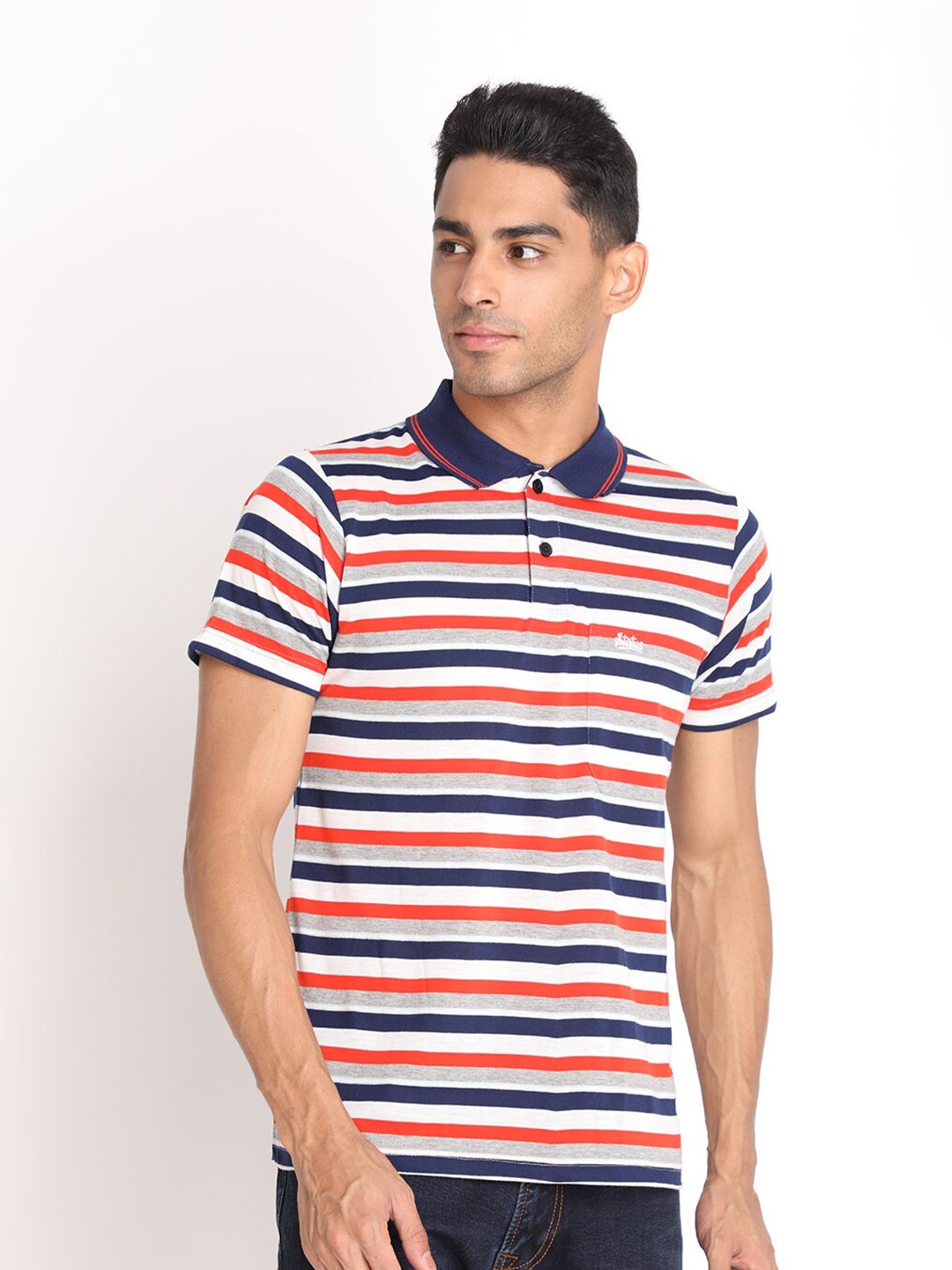 

PROTEX Men Navy Blue Striped Polo Collar T-shirt