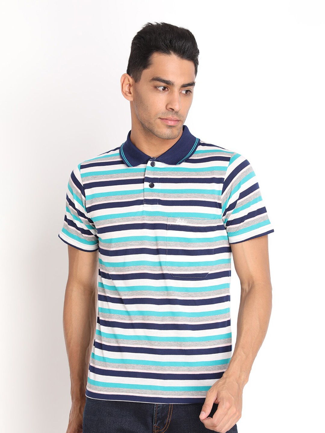 

PROTEX Men Navy Blue Striped Polo Collar T-shirt