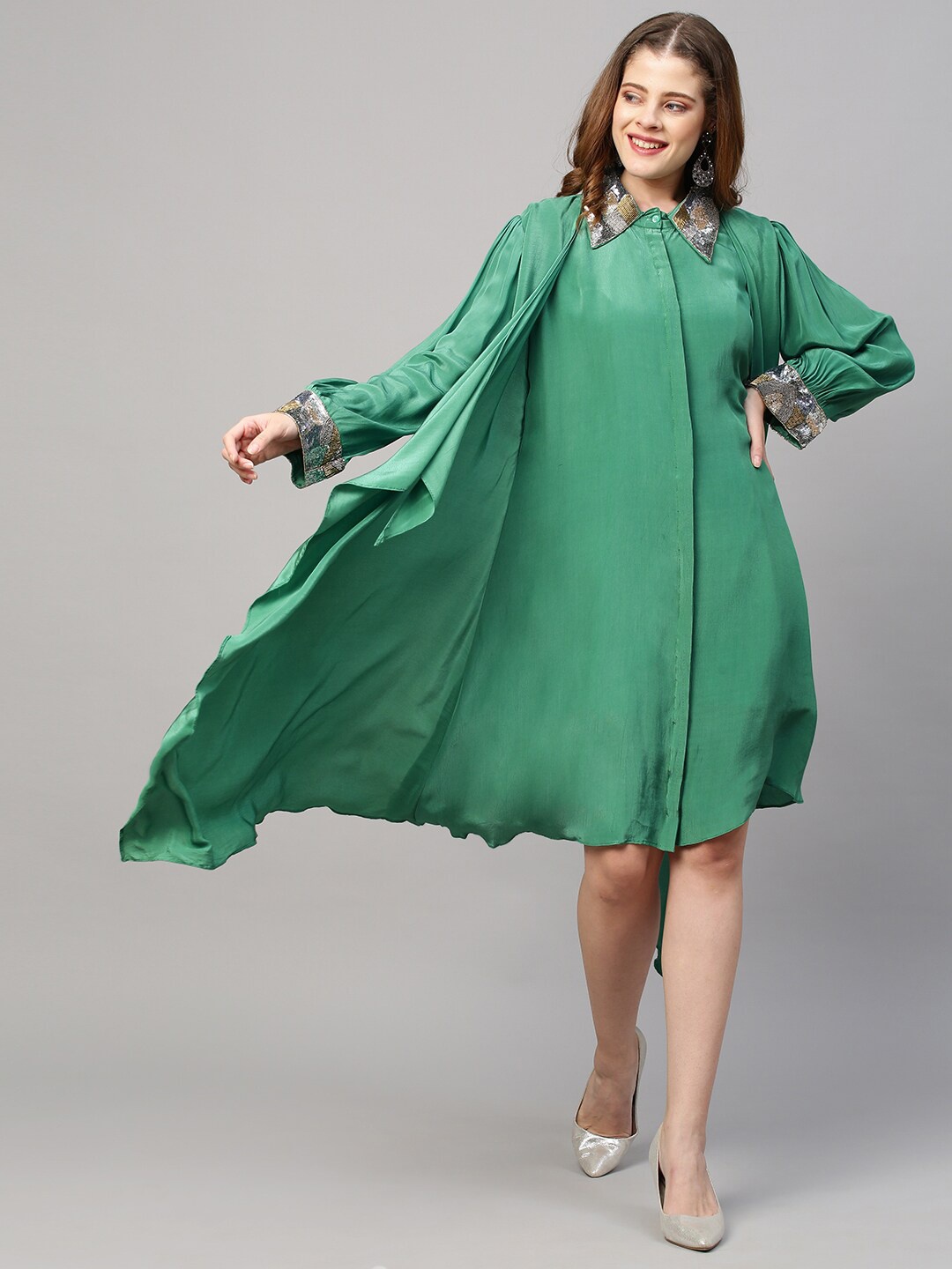 

Envy Me by FASHOR Green & teal Crepe A-Line Dress