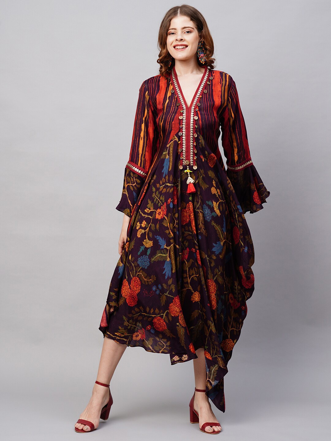 

Envy Me by FASHOR Multicoloured & licorice Ethnic Motifs Maxi Midi Dress, Multi