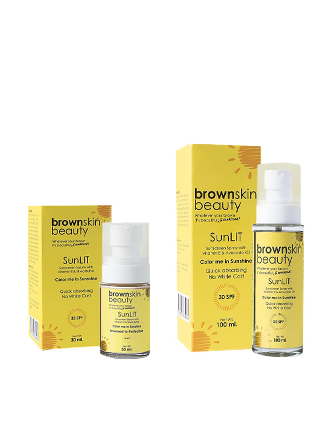 

brownskin beauty Set Of 2 SunLit Tinted Sunscreen Serum & Spray 130ml, Yellow