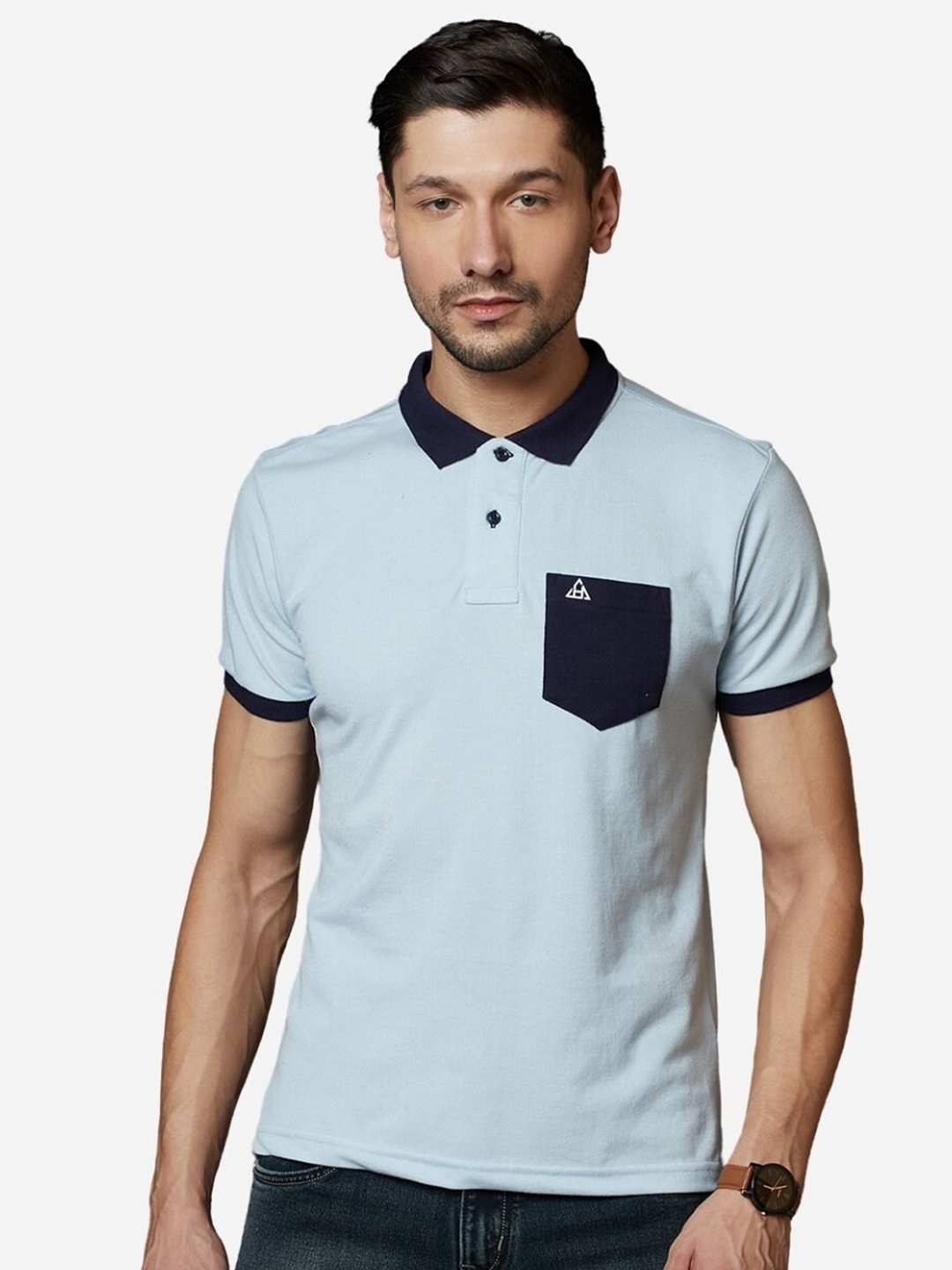 

HillTop Polos Men Blue & illusion blue Polo Collar Slim Fit T-shirt