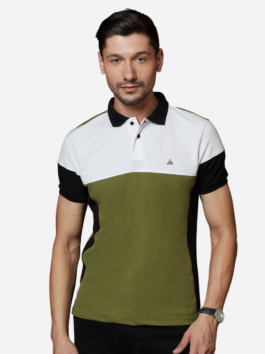 

HillTop Polos Men Black & avocado Polo Collar Applique Slim Fit T-shirt