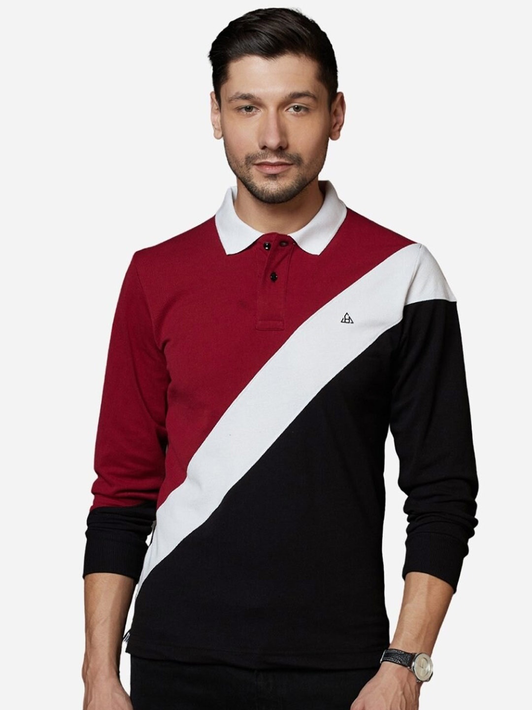 

HillTop Polos Men Maroon Polo Collar Applique Slim Fit T-shirt