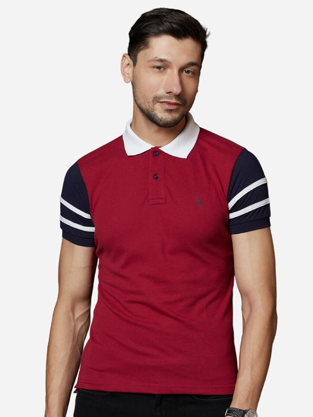 

HillTop Polos Men Maroon & royal red Polo Collar Applique Slim Fit T-shirt