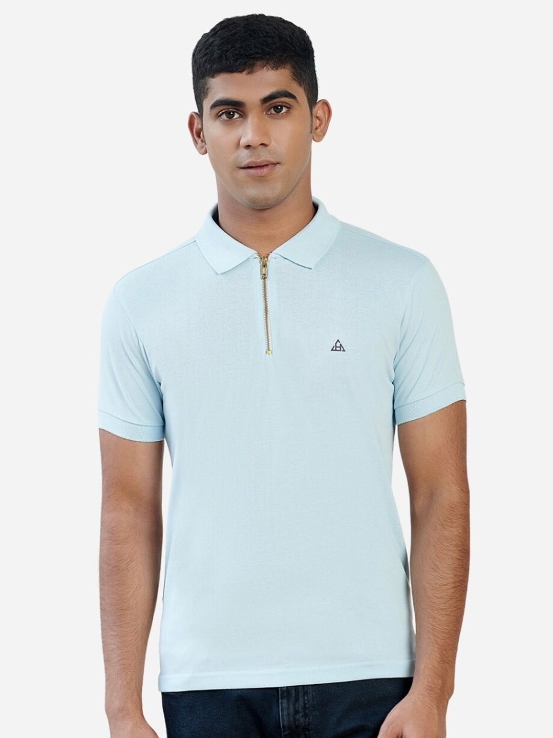 

HillTop Polos Men Blue Polo Collar Slim Fit T-shirt