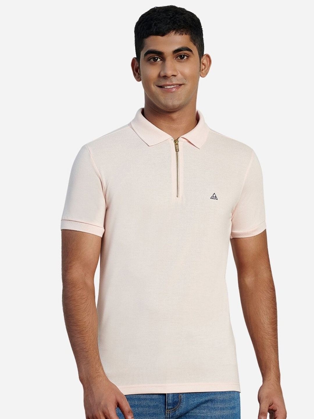 

HillTop Polos Men Pink & eggnog Polo Collar Slim Fit T-shirt