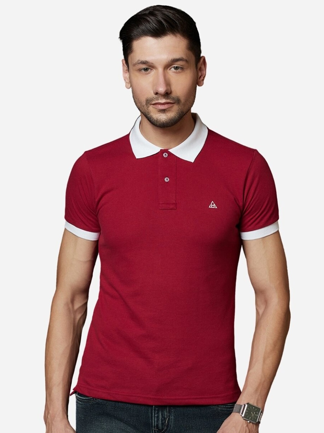 

HillTop Polos Men Maroon Polo Collar Slim Fit T-shirt