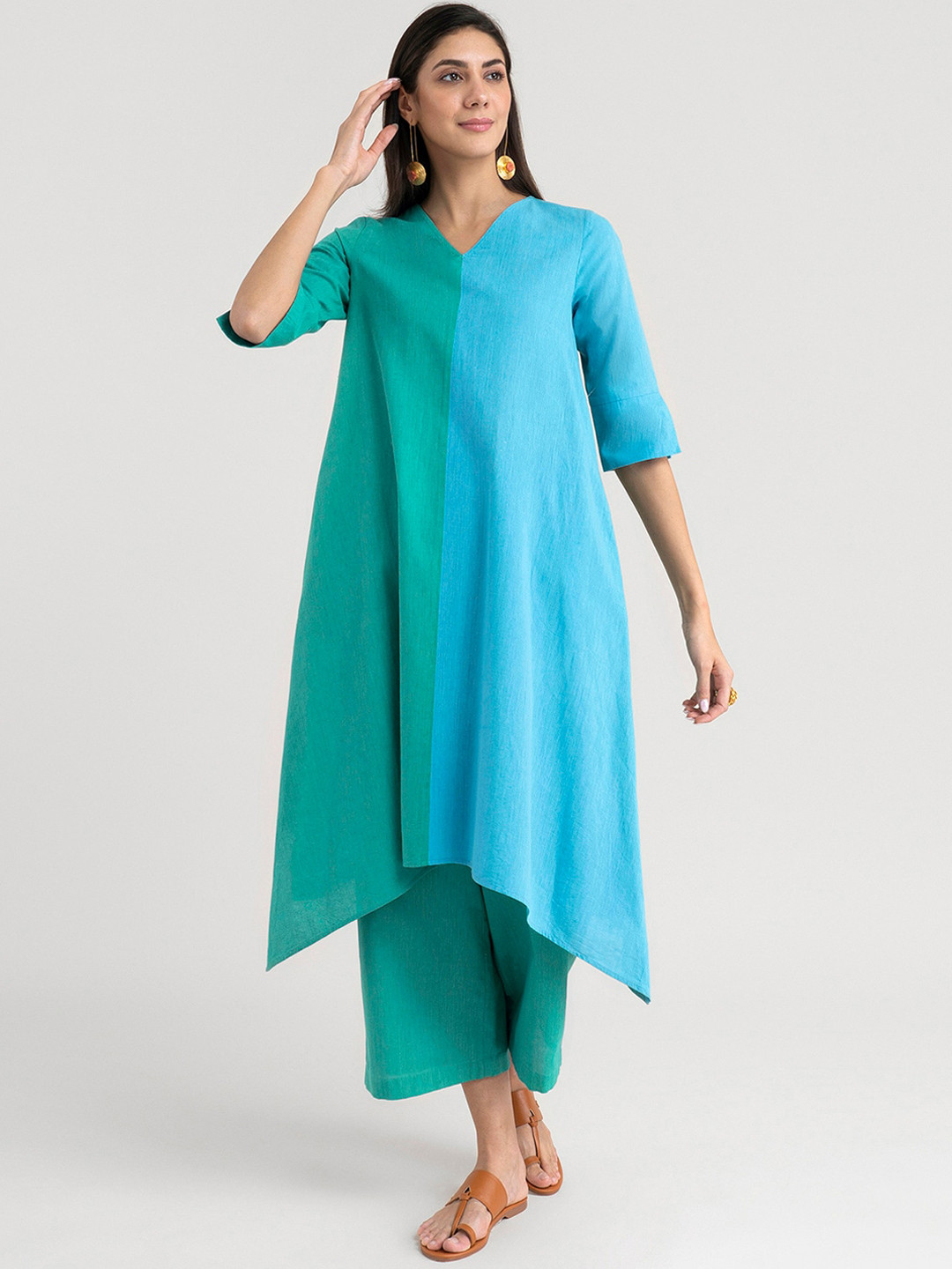 

Pink Fort Women Green Khadi Kurta
