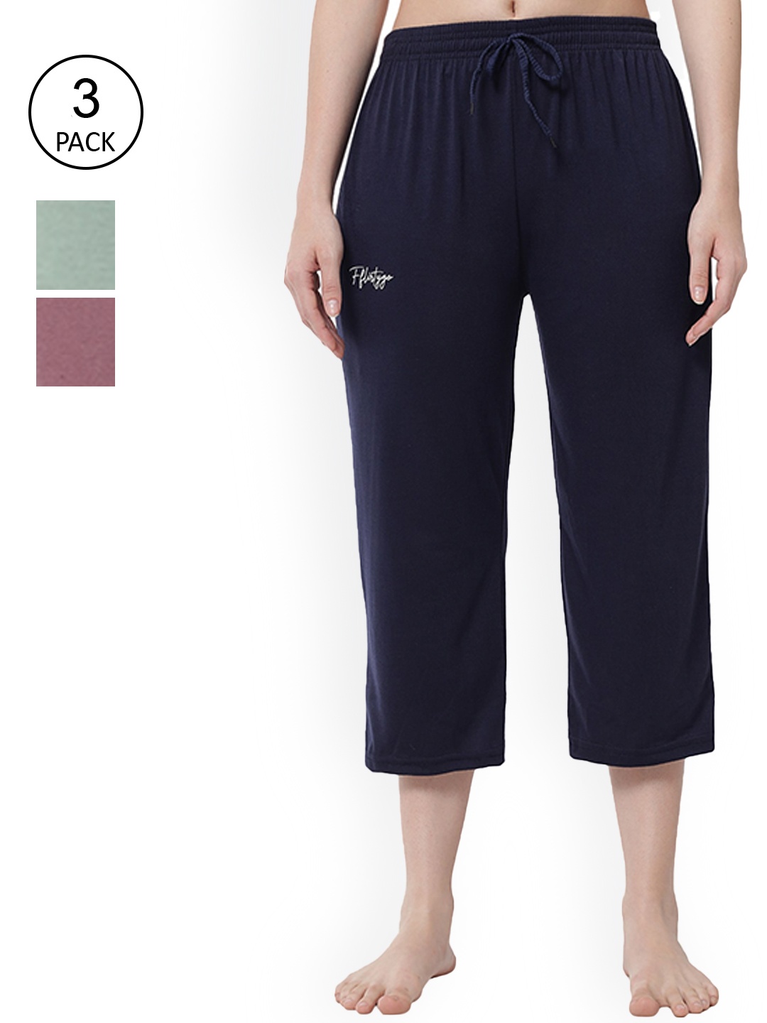 

FFLIRTYGO Pack of 3 Women Navy Blue & Lavender Cotton Capris