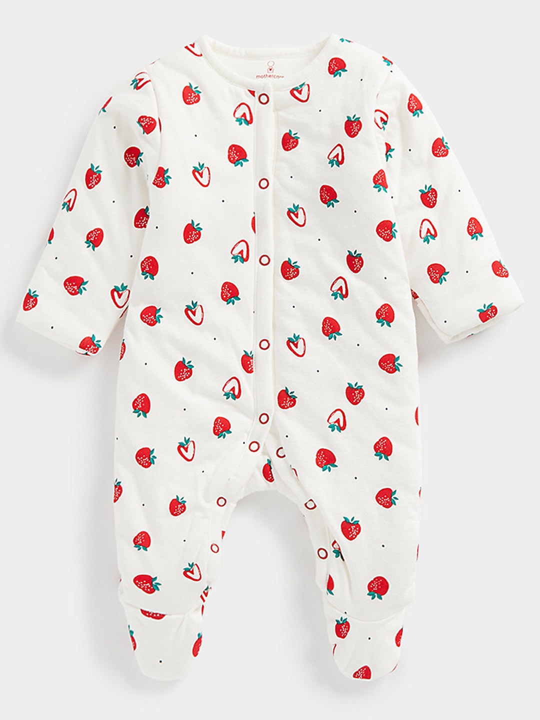 

mothercare Infant Girls White & Red Conversational Printed Pure Cotton Sleepsuit