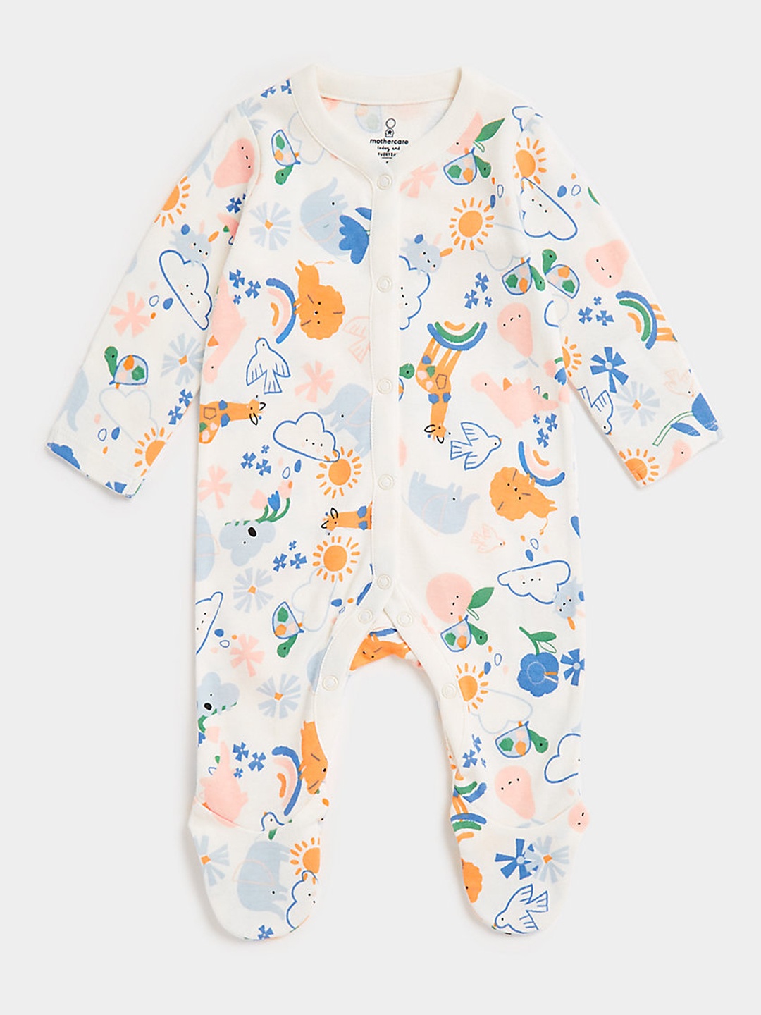 

mothercare Girls White & Blue Printed Organic Cotton Sleepsuit