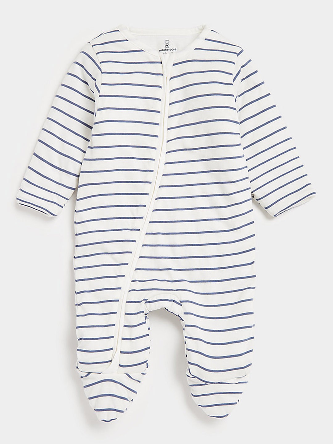 

mothercare Infant Boys White & Navy Blue Striped Organic Cotton Sleepsuits
