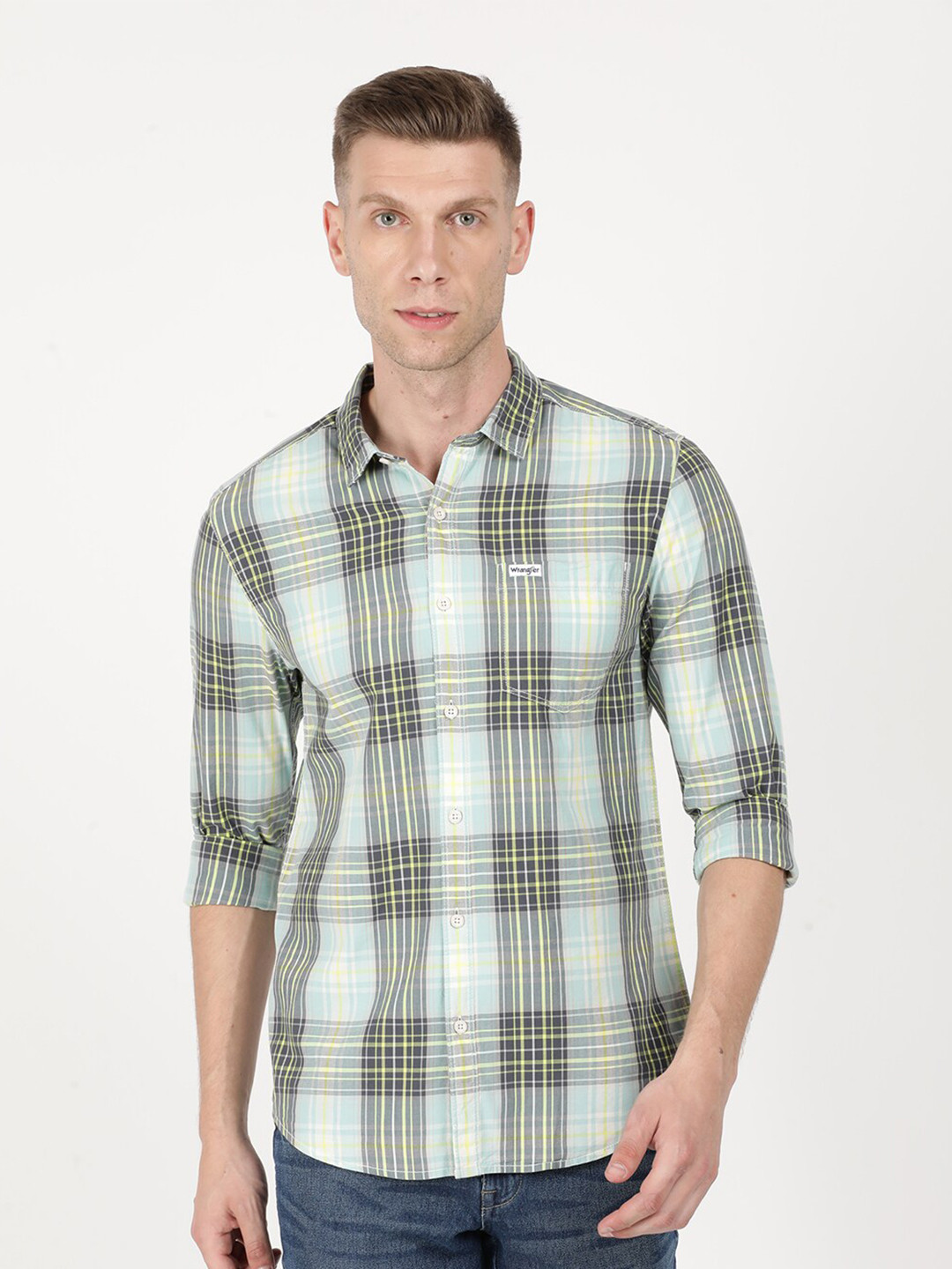 

Wrangler Men Multicoloured Classic Slim Fit Tartan Checks Checked Casual Shirt, Multi
