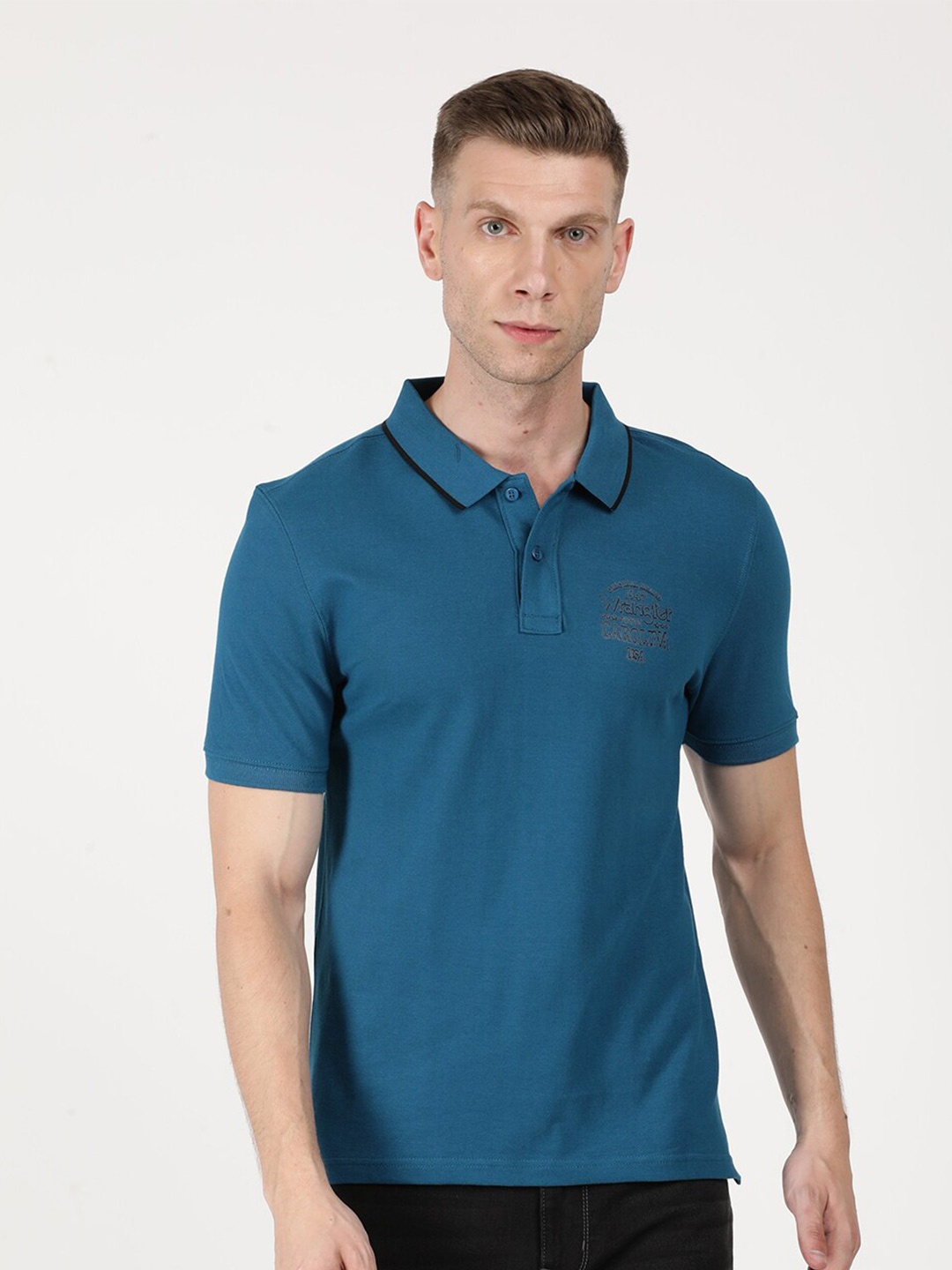 

Wrangler Men Blue & deep water Polo Collar T-shirt