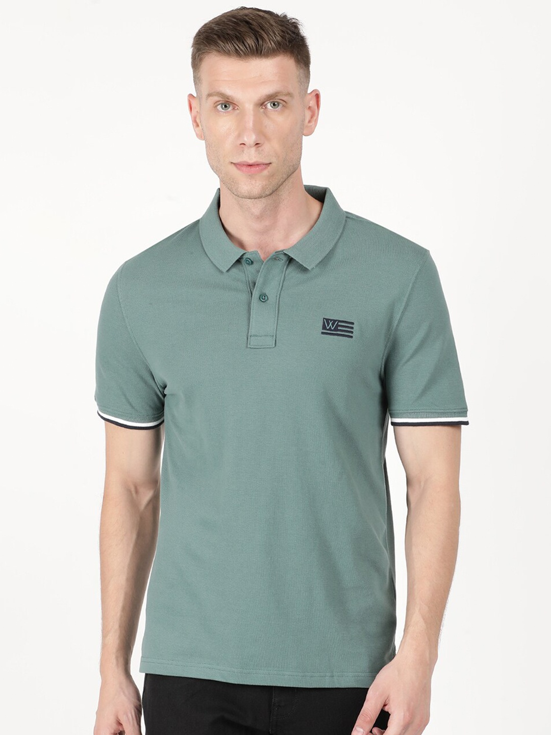 

Wrangler Men Blue & sterling blue Polo Collar T-shirt