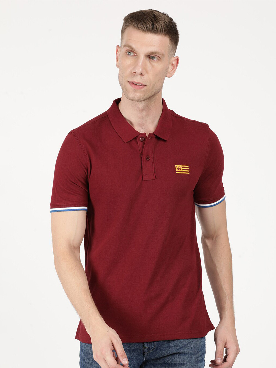 

Wrangler Men Maroon & claret Polo Collar Applique T-shirt