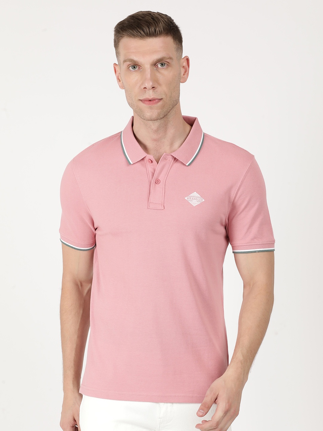 

Wrangler Men Pink Polo Collar T-shirt