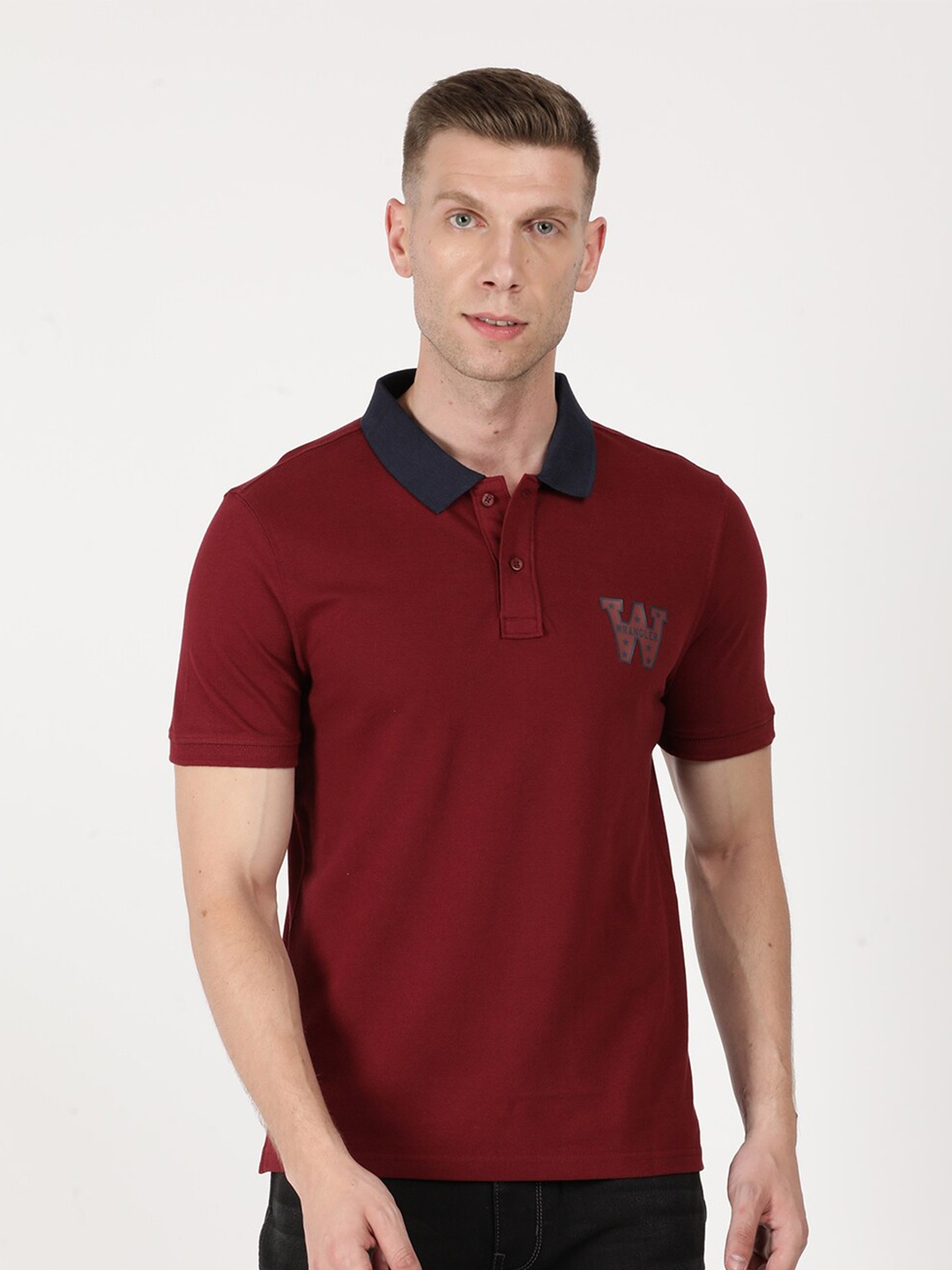 

Wrangler Men Maroon & rosewood Polo Collar Applique T-shirt