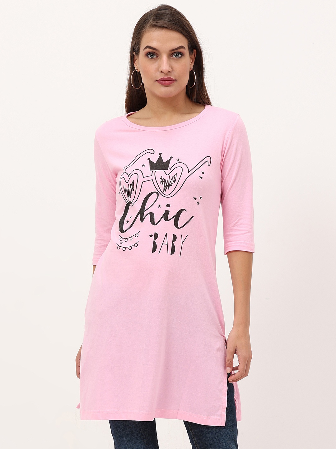 

Fleximaa Multicoloured & classic rose Print Longline Top, Multi