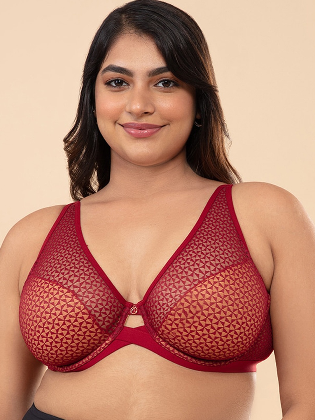 

Nykd Textured Full Coverage Non Padded Wired All Day Comfort Lace Bra T-shirt Bra, Red