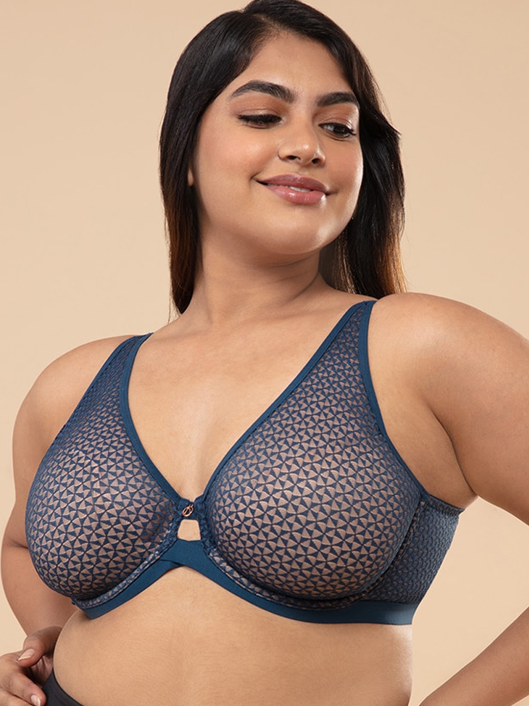 

Nykd Textured Full Coverage Non Padded Wired All Day Comfort Lace Bra T-shirt Bra, Blue
