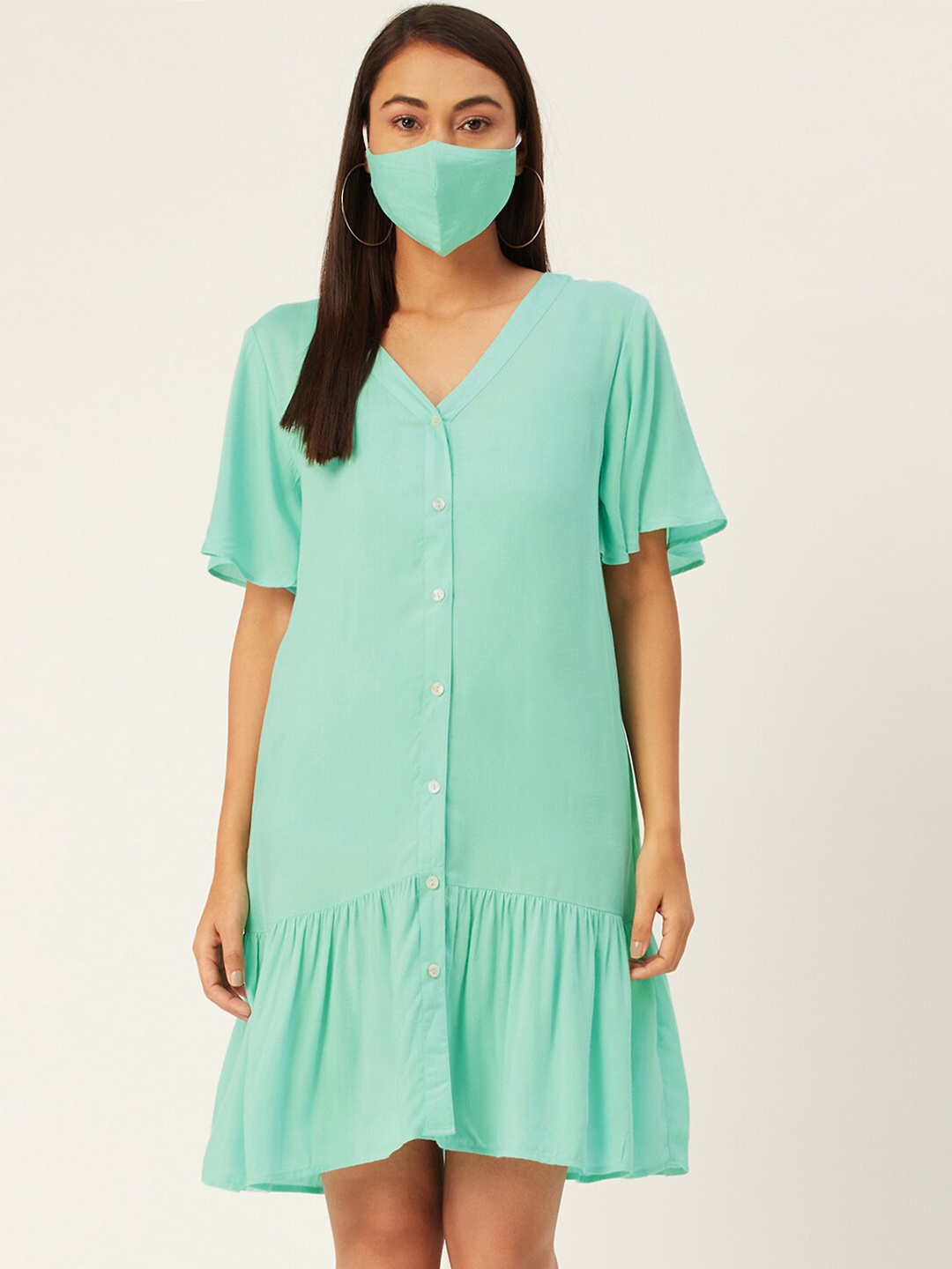 

DressBerry Blue & brook green Drop-Waist Dress