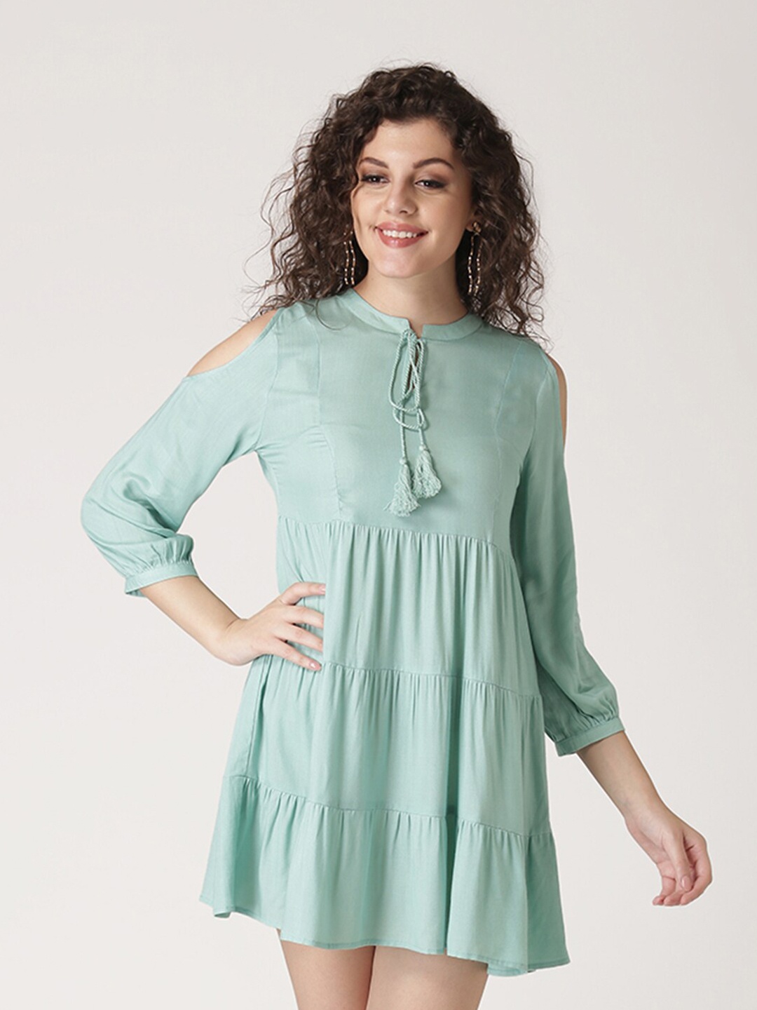 

DressBerry Green & illusion blue A-Line Mini Dress