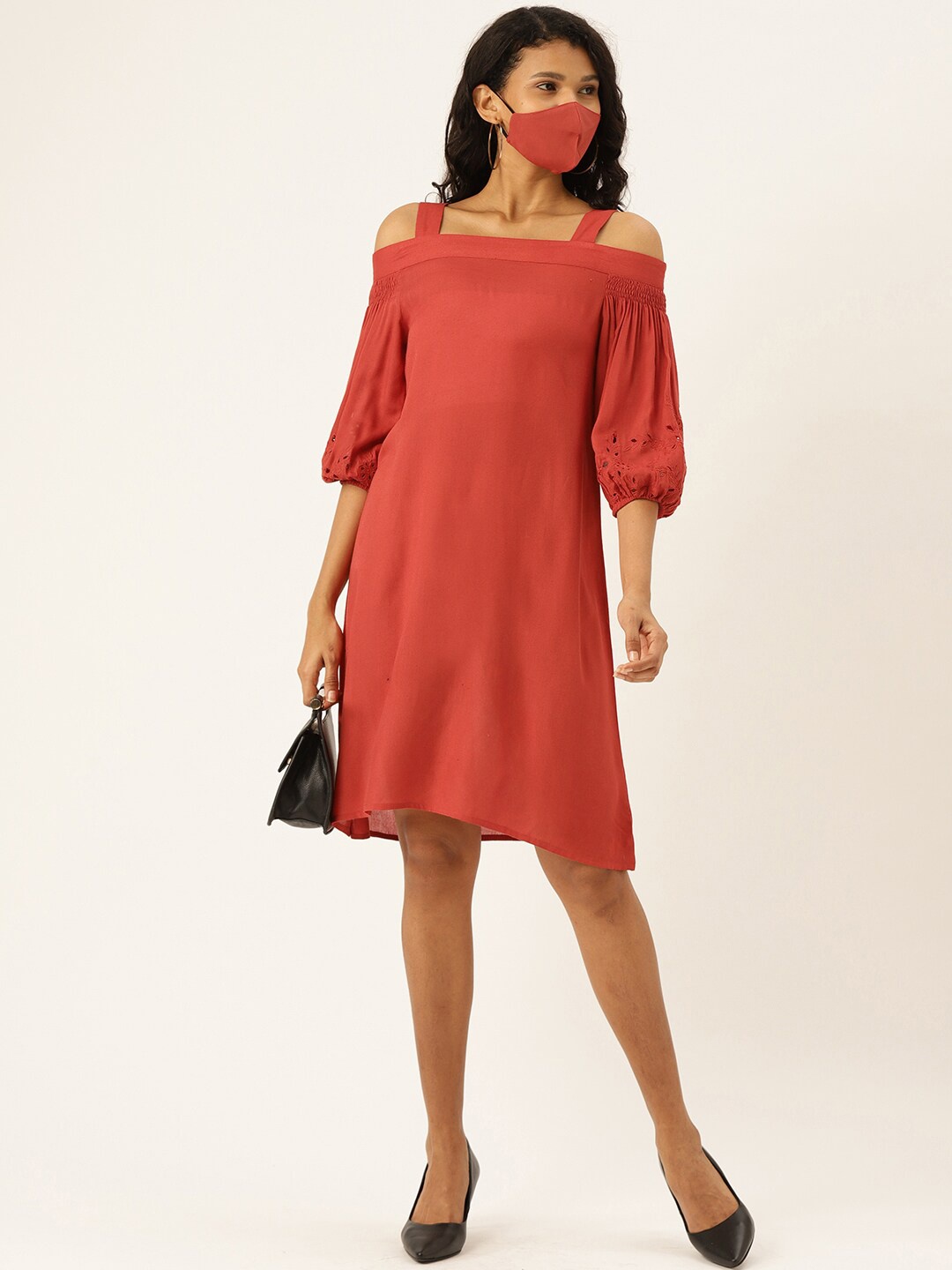 

DressBerry Rust & fiesta Off-Shoulder A-Line Dress