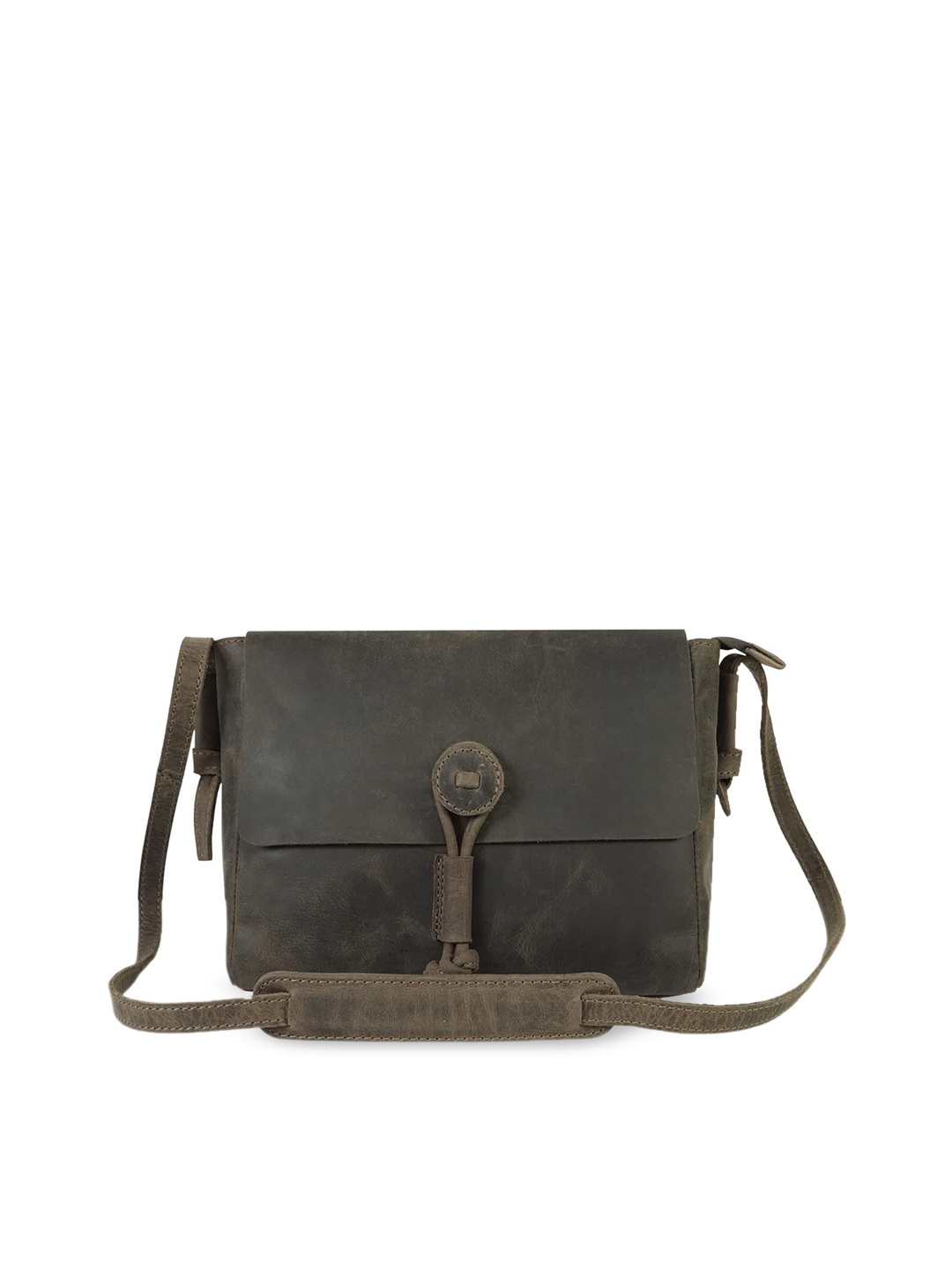 

Goatter Coffee Brown Leather Structured Sling Bag with Tasselled