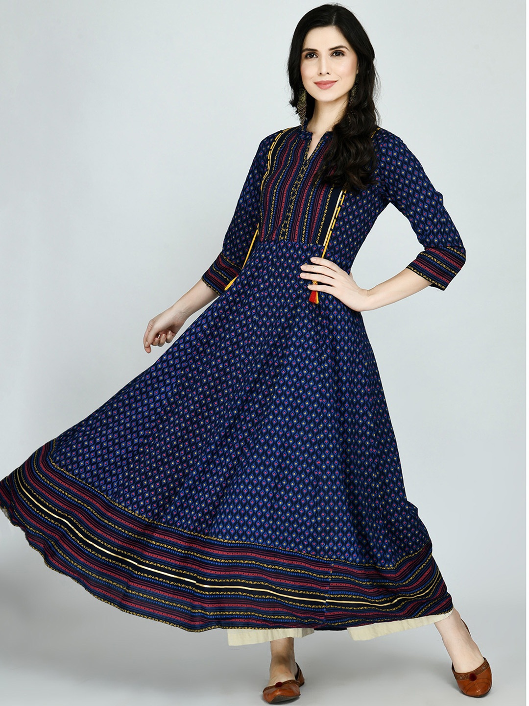 

KALINI Women Navy Blue Ethnic Motifs Printed Anarkali Kurta