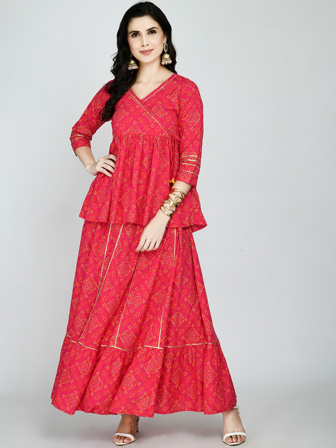 

KALINI Women Pink Ethnic Motifs Angrakha Kurti with Sharara