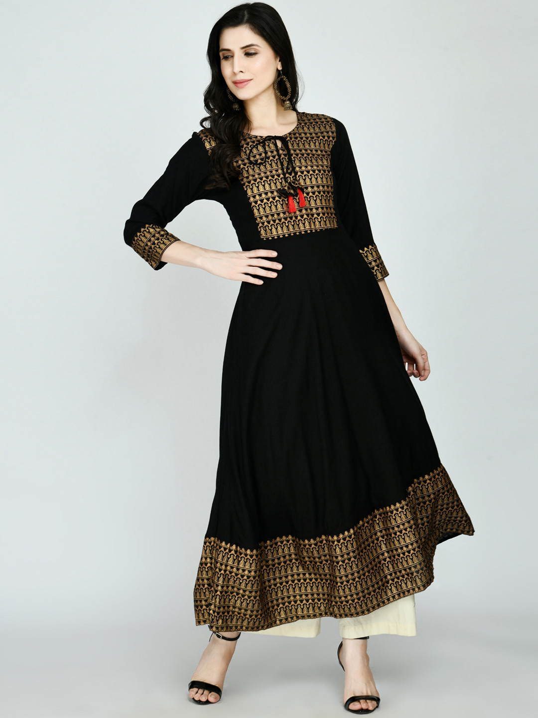 

KALINI Women Black Embroidered Kurta