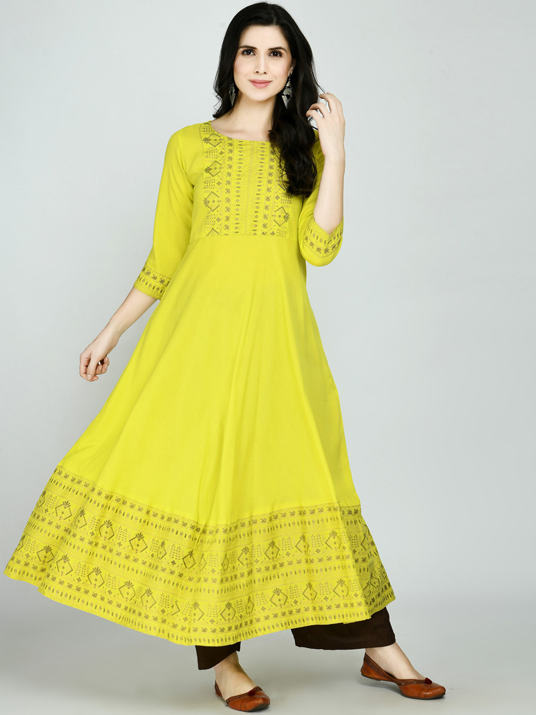 

KALINI Women Yellow Embroidered Thread Work Anarkali Kurta