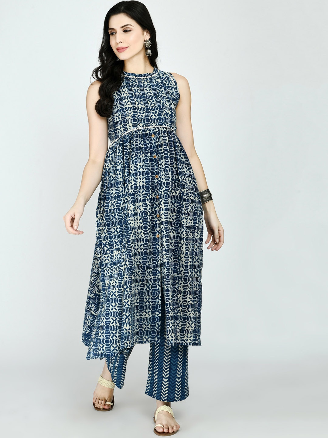 

KALINI Women Blue Printed Pure Cotton Kurti with Palazzos