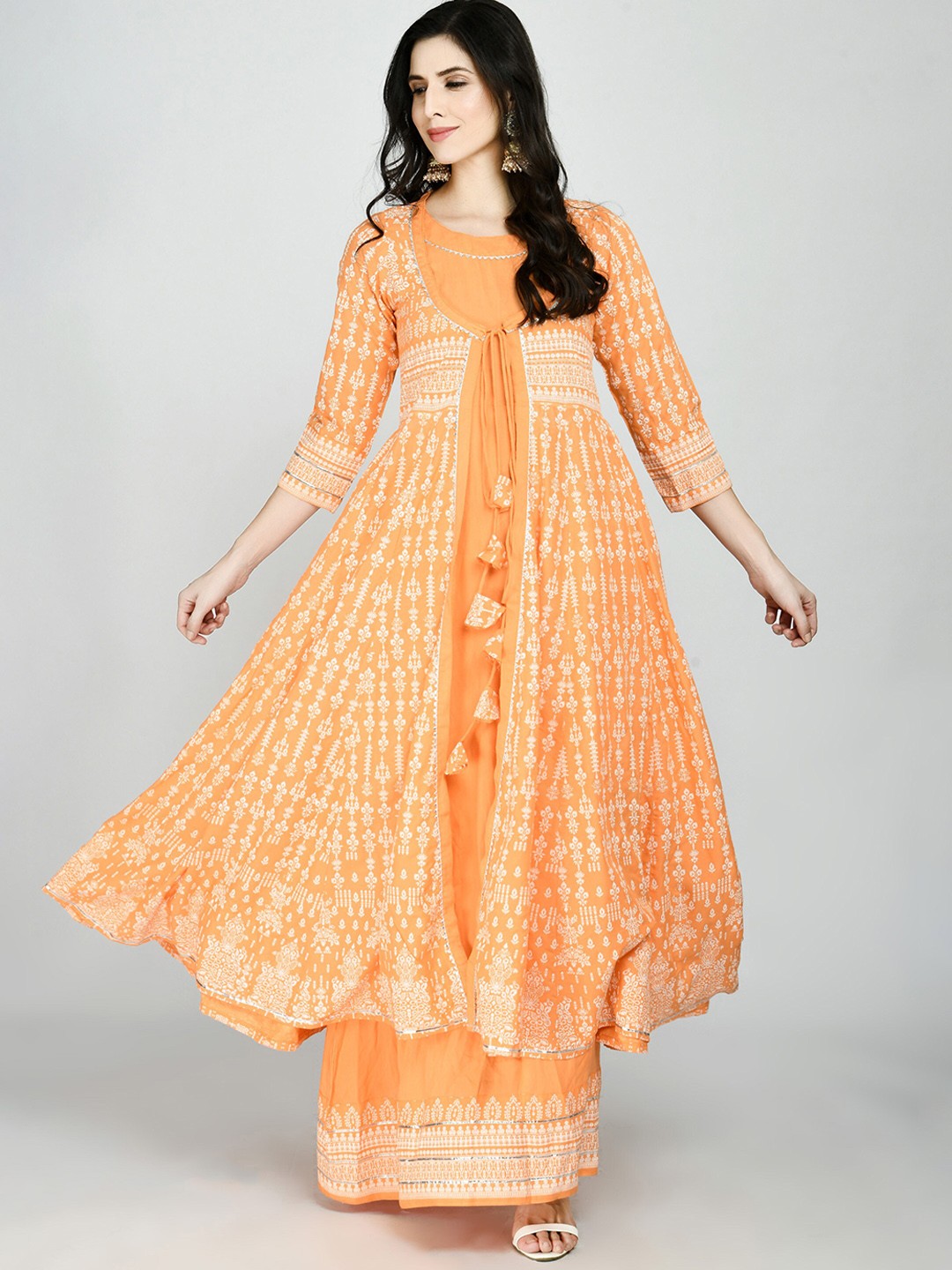 

KALINI Women Orange Ethnic Motifs Checked Anarkali Kurta