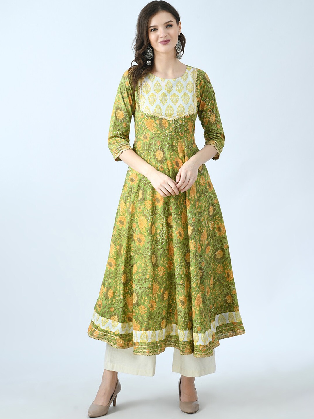 

KALINI Women Multicoloured Quirky Printed Flared Sleeves Gotta Patti Anarkali Kurta, Multi