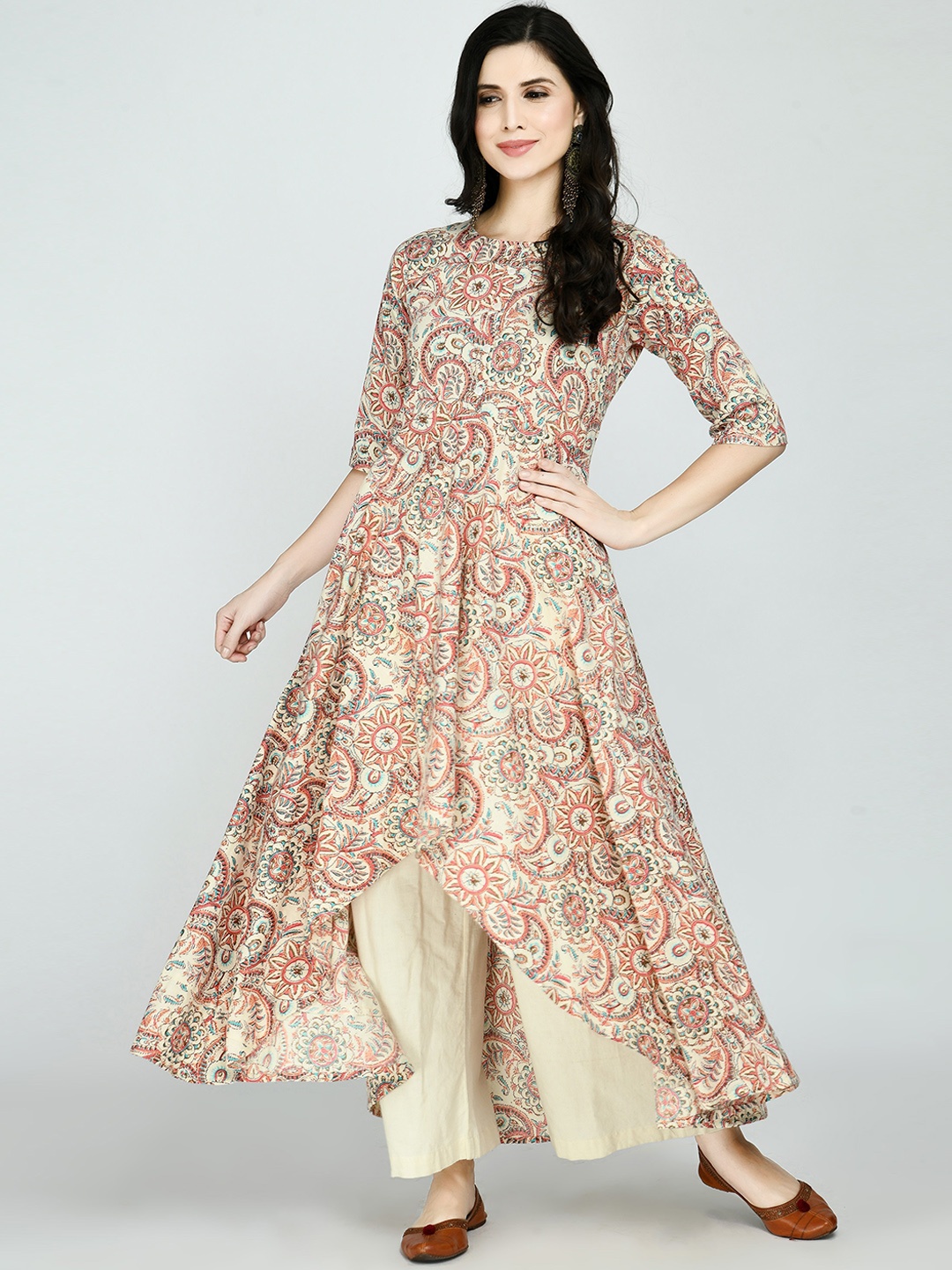 

KALINI Women Beige Ethnic Motifs Printed Kurta