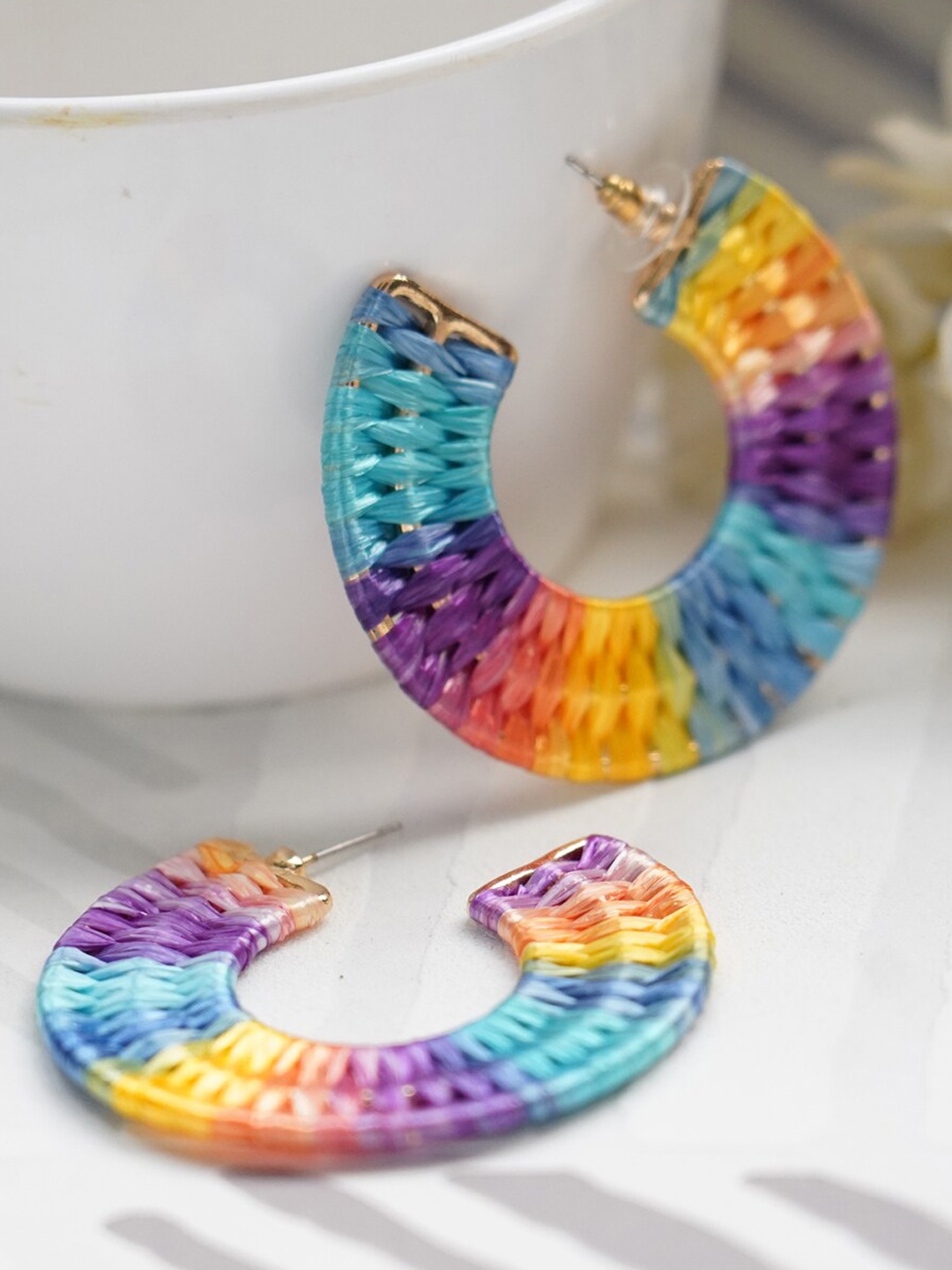

MIZORRI Multicoloured Contemporary Half Hoop Earrings, Multi