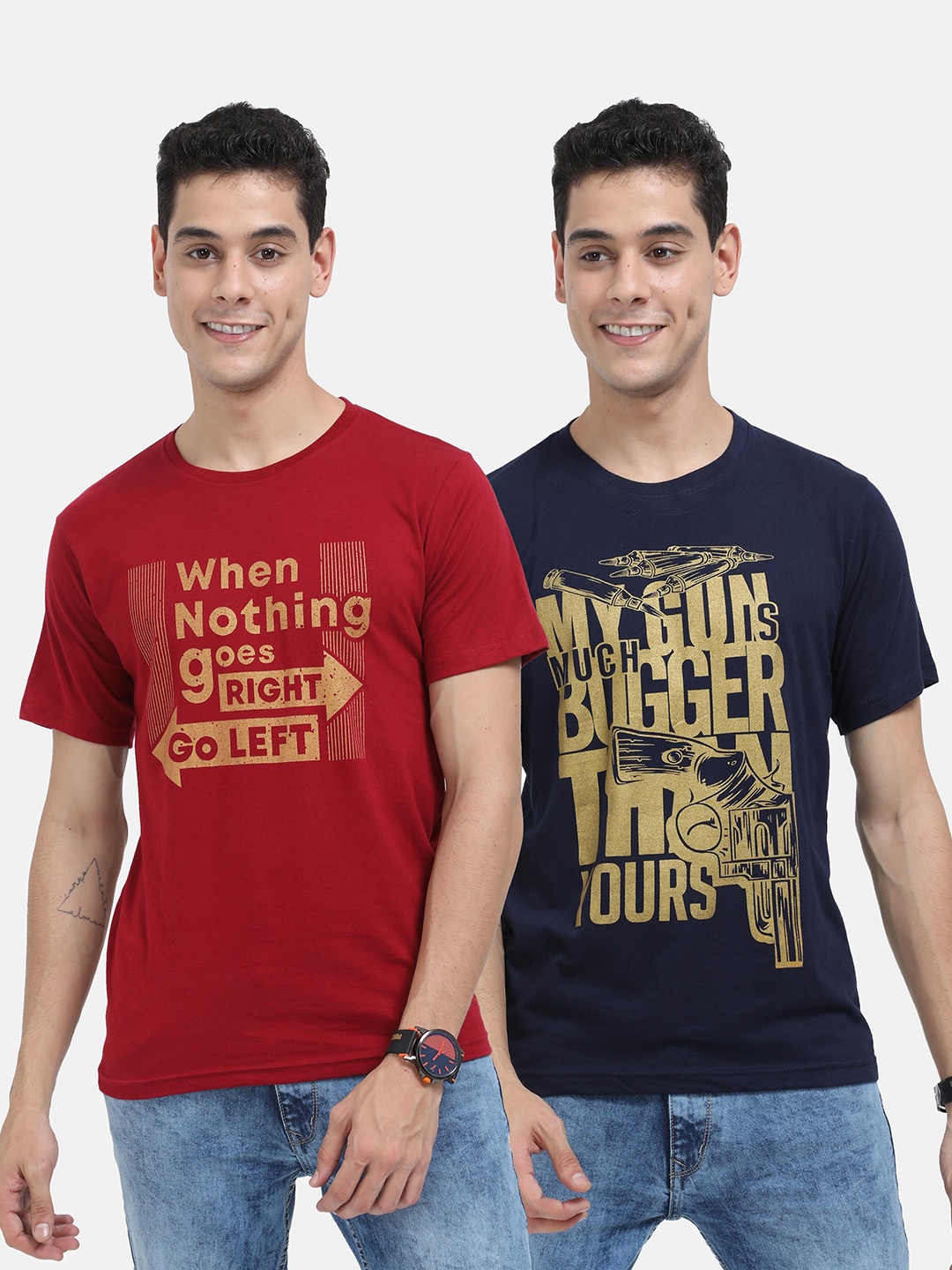 

Fleximaa Men Multicoloured & burgundy Typography 2 Printed T-shirt, Multi