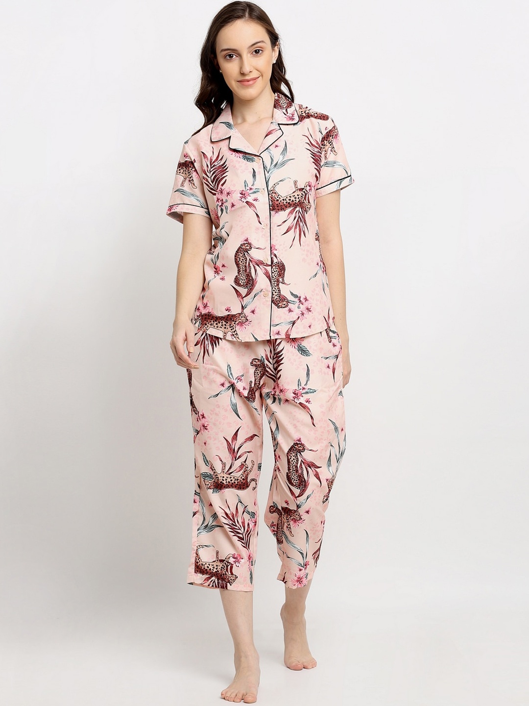 

DressBerry Women Pink & Green Printed Night suit