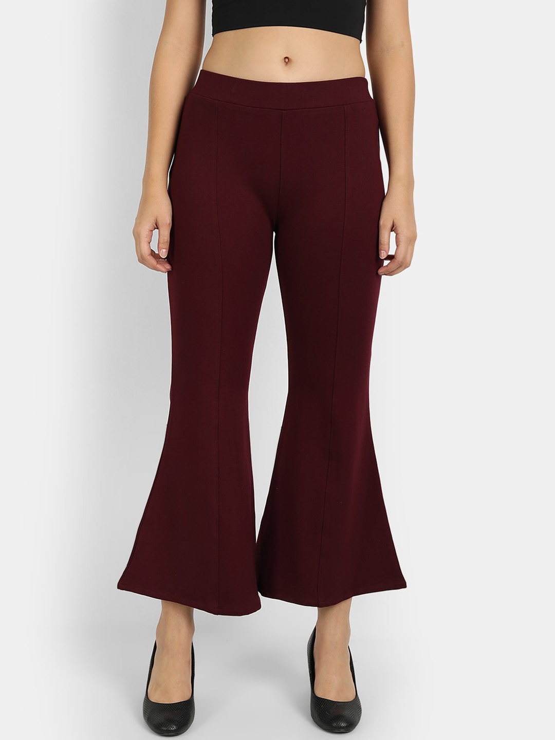 

BROADSTAR Women Maroon Flared High-Rise Trousers