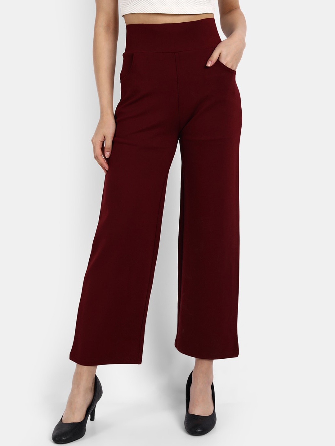 

BROADSTAR Women Maroon Straight Fit High-Rise Trousers