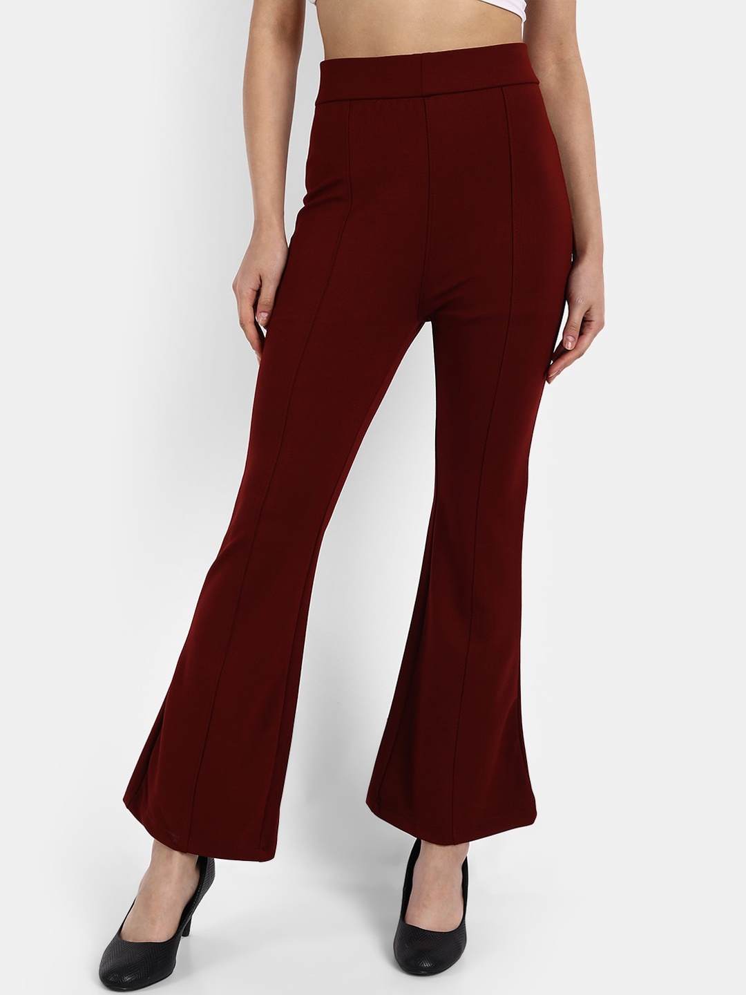 

BROADSTAR Women Maroon Flared High-Rise Trousers