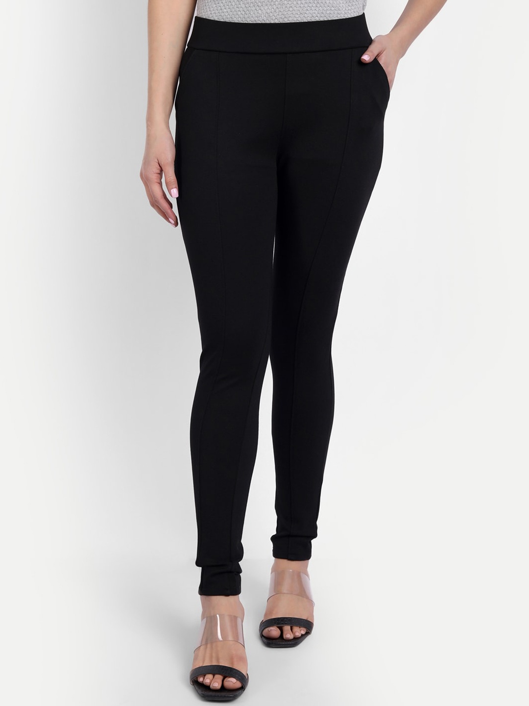 

BROADSTAR Women Black Slim Fit High-Rise Trousers