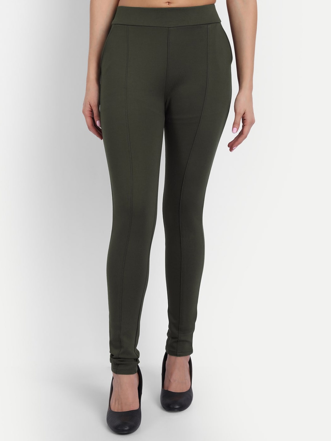 

BROADSTAR Women Olive Green Slim Fit High-Rise Trousers