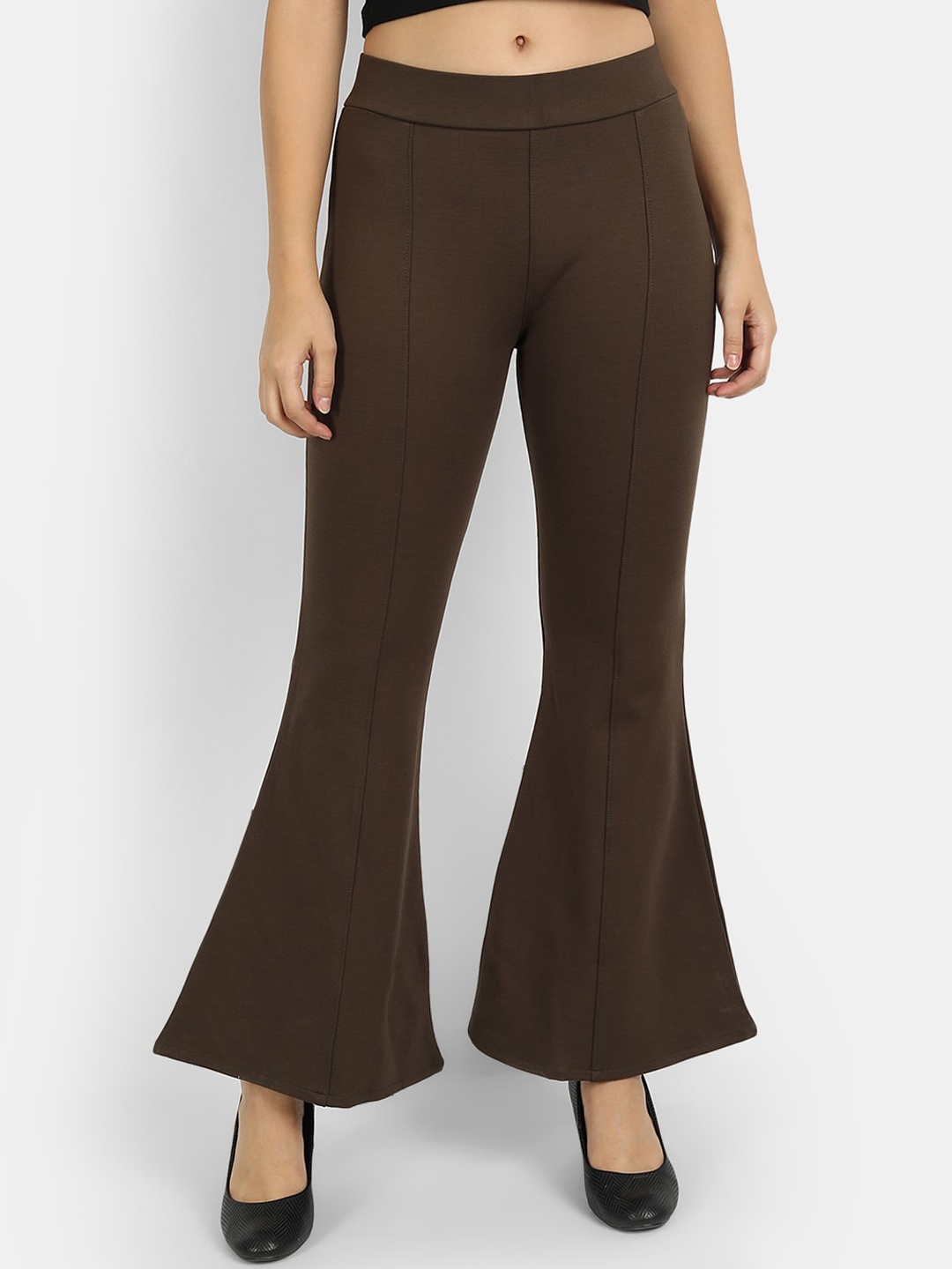 

BROADSTAR Women Olive Green Flared High-Rise Trousers